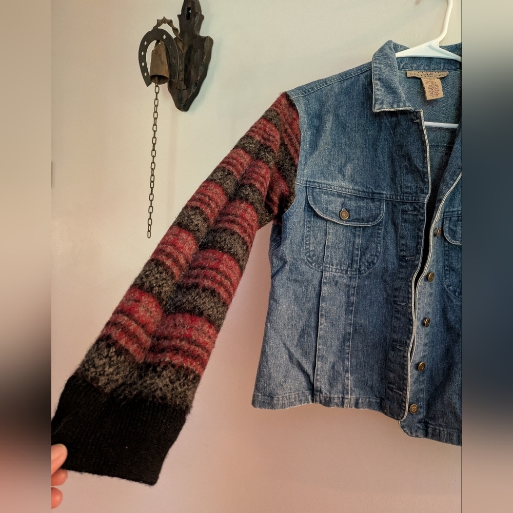 Telluride Clothing Company Vintage Denim Jacket With Wool Sleeves Size 10 - Picture 2 of 7